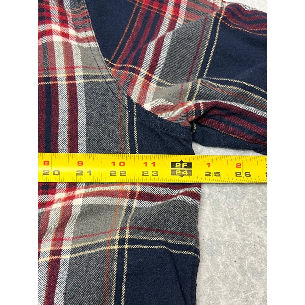 Woolrich Mens XL Plaid Flannel Shirt Navy Blue Red Grey Cotton Button Down - Picture 6 of 7